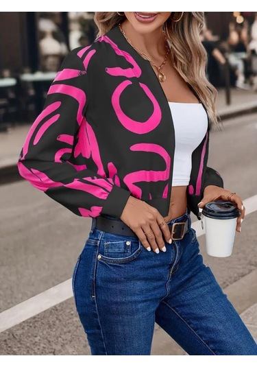 Kadın Uzun Kollu Önden Fermuarlı Kısa Şardonlu Dalgıç Ceket Mor