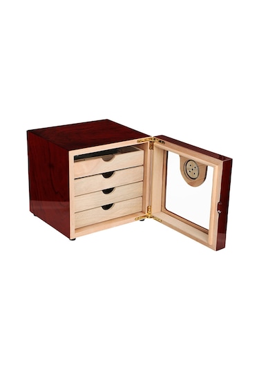 Falconetti 4 Katlı Kırmızı Camlı Humidor Puro Kutusu Rc13