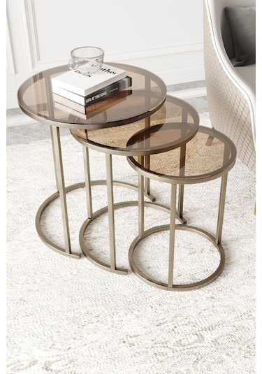 Dekoport Milas C Zigon Sehpa Prinç Eskitme Rengi Bronz Cam Eskitme