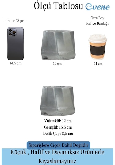 Saksı Çiçek Kaktüs Saksısı Lüx 15 Cm Kalın Çizgili Desen Saksı Çiçeklik - Gümüş Eskitme