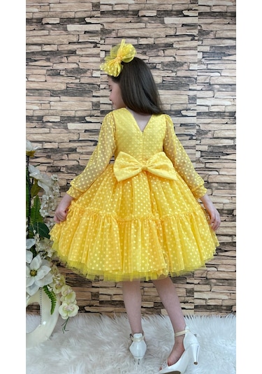 Mnk Baby & Kids Katkat Prenses Dantel Tokalı Kız Çocuk Elbise Sarı