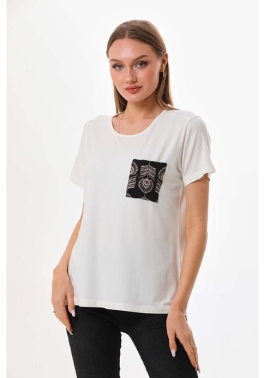 Sistas Kadın Cep Detaylı Kısa Kol Bluz 23179 Ekru