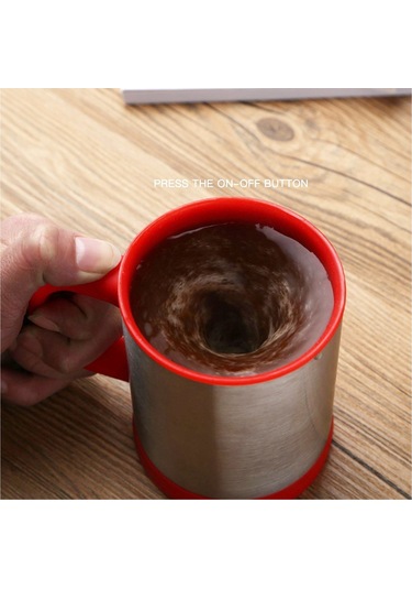 Kişiye Özel Kendini Karıştıran Mikser Kupa Termos Bardak Kırmızı - Self Stirring Mug Saydam