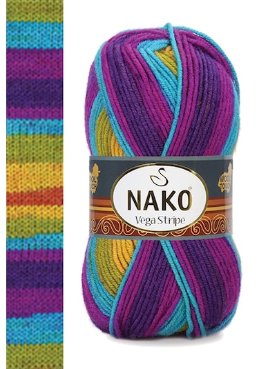 5 Adet Vega Stripe Premium Akrilik El Örgü İpi Yünü No: 82410 RYL-NWNKVS82410-5