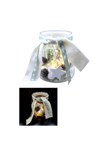 Yılbaşı Dekor Kavanoz İçi Ledli Beyaz