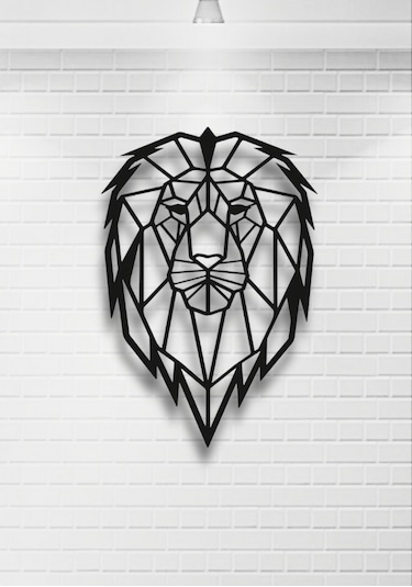 Geometrik Aslan Kafası Metal Duvar Dekoru