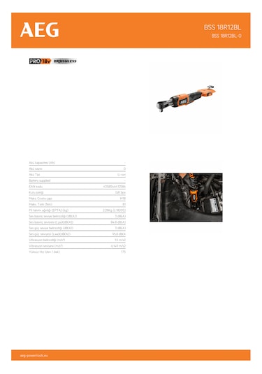 Aeg BSS 18R12BL-0 Akülü Cırcır Makinesi Akü Dahil Değildir