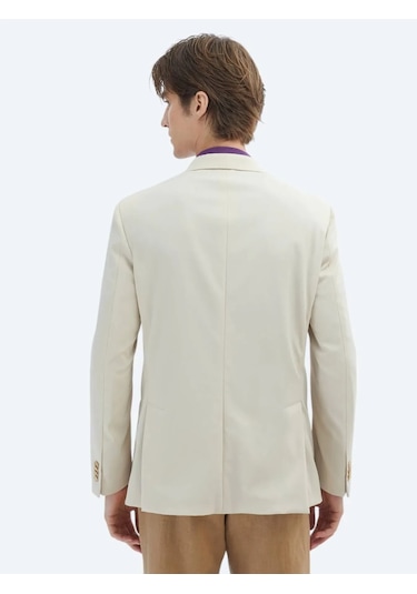 Kip Bej Desenli Modern Fit Ceket Bej