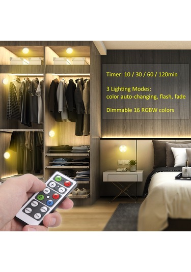 Yaozixa 6'lı Kablosuz Rgbw Led Dolap Lambası, 10 Seviye Parlaklık, 2 Kumanda İle Renk Ve Mod Ayarlama, Zamanlayıcı Fonksiyonu Diğer