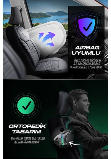 Füme - Füme Panda Rodos Serisi Deri Ortopedik Oto Koltuk Kılıfı - Tam Set