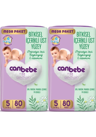 Canbebe Bebek Bezi Beden:5 11-18kg Junior 160 Adet Mega 5 Numara