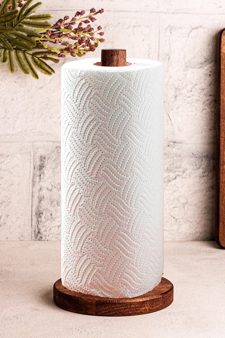 Snippy Rully - Ahşap Kağıt Havluluk Masaüstü Rulo Kağıt Havluluk Dik Peçetelik Kahverengi