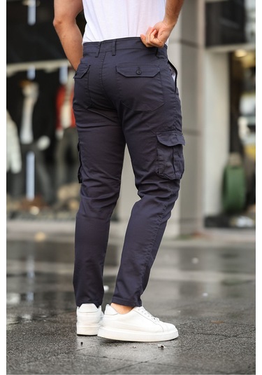 Siyah Renk Körüklü Paçası Lastiksiz Kargo Pantolon Gri