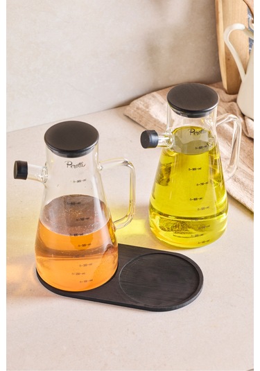 Gael Black 2 Li 900 Ml Tepsili Yağlık-sirkelik Seti 3 Parça Borosilikat Seffaf Şeffaf