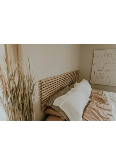 Ahşap Yatak Başlığı 250 Cm X 60 Cm Naturel + 2 Adet Raf