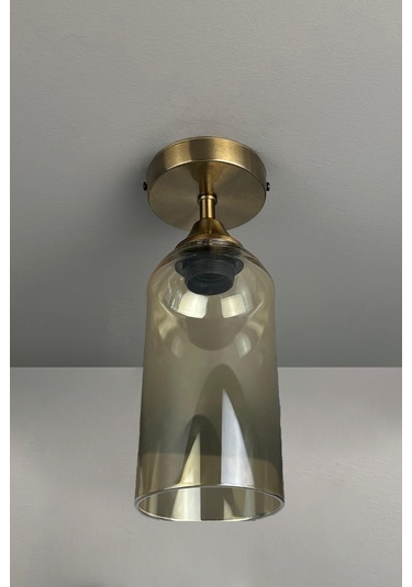 Windy Cam Bal Rengi Tekli Piramit Plafonyer Başlık Retro Salon Aydınlatma Bal