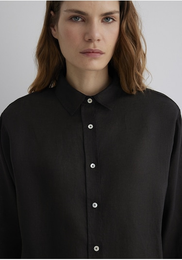 Mavi - Siyah Keten Gömlek 1210747-900 Siyah