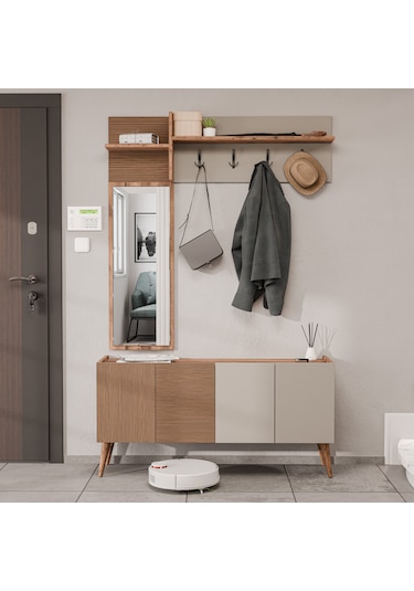 5062 Theo 4 Kapaklı 6 Raflı 4 Askılı Sol Aynalı Portmanto