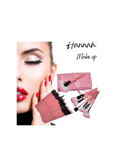 Hannah Bağcıklı Çantalı Makyaj Fırça Seti Pembe 32'li
