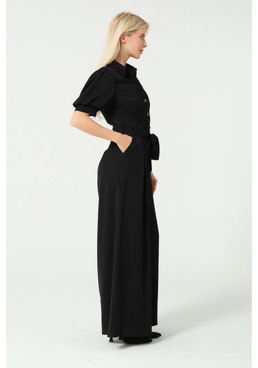 Balon Kol Bağcık Detaylı Tulum Siyah