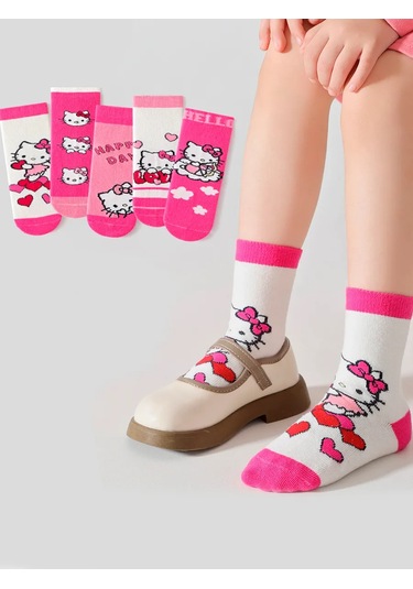 Hello Kitty Çocuk Yüksek Konçlu Hello Kitty Çoraplar 5 Çift 468315366 Pembe