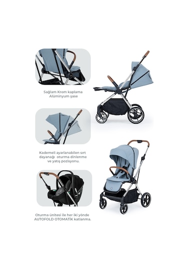 Kanz Snap Autofold Travel Sistem Bebek Arabası Foggy Blue
