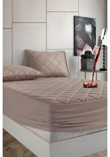 %100 Pamuk Set Renkli Alez Kapitone Sıvı Geçirmez Set - Kahverengi