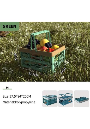 Yeşil Açık Katlanır Taşınabilir Piknik Sepeti Taşınabilir Kamp Depolama Plastik Çerçeve Büyük Süpermarket Alışveriş Sepeti M Yeşil