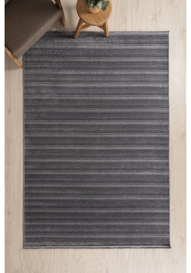 Koza Halı Stripe Antrasit Kilim Kaymaz Taban Salon Oturma Odası Antre Halıs Antrasit