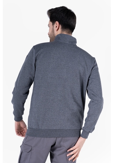 2 İplik Dik Yakalı Fermuarlı Sweatshirt Füme Melanj