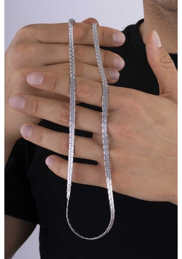 Gümüş Pazarım Kare Model Yassı Erkek Çelik Zincir Çok renkli