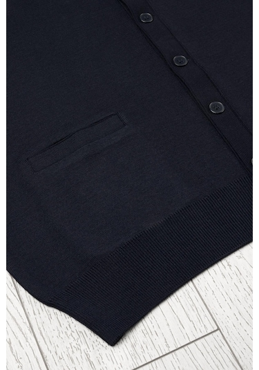 Cepli V Yaka Battal Büyük Boy Düğmeli Yünlü Triko Yelek Lacivert