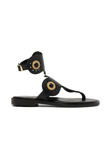 19 Black Sandalet Kadın 21075 Myconian 2025 Greek Sandal Siyah