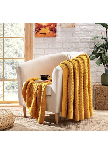 Betires Home Ta15005 Örgü Koltuk Şalı Hardal