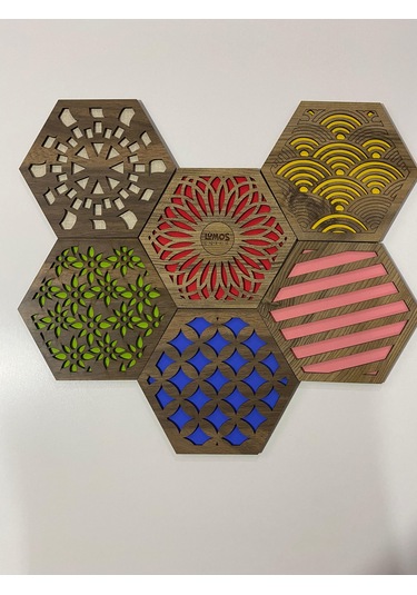 6'lı Büyük Boy Renkli Ahşap Tencere, Tava, Çaydanlık Altlığı