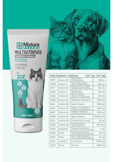 Mixtura Pharma Multivitamine Multivitaminli Malt Macunu - Kedi Vitamini - Köpek Vitamini