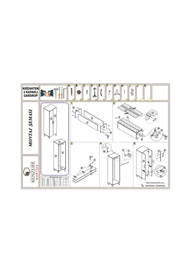 Kenzlife gardırop 2 kapaklı kapılı krizantem 168*50*42 cvz ayaklı gardolap dolap