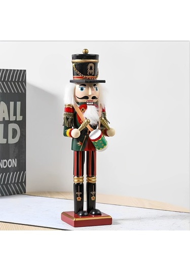 Kosona 30 Cm Ahşap Davulcu Asker Figürü - El Boyama, Açılabilir Ağız, Noel Dekorasyonu, Ev Dekoru Hediyesi