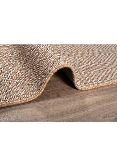 Srz-0503 Jüt Tabanlı Hasır Dokuma Örme Bohem Antialerjik Halı Kilim Balık Sırtı Kahverengi - Krem