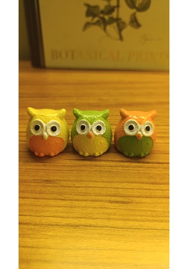 Artepieza Üç Bilge Baykuş Seti-renkli Dostlar Baykuş Seti-3 Lü Dekoratif Mini Set- Sarı-yeşil-turuncu 4 4 4 4