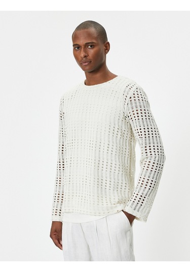 Koton Ajurlu Kazak Bisiklet Yaka Düşük Omuzlu Uzun Kollu Ekru 4sam70148mk Ekru