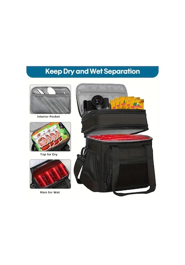 Maxaccess Black Double-layer Izolasyonlu Büyük Öğle Yemeği Kutusu Soğutuculu Çanta Erkek Kadın Yetişkin İş Vardiyası Günlük Seyahat Okul Black-