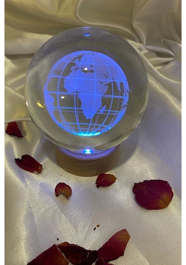 3d Led Işık Cam Küre Çok Işıklı Ahşap Dünya Büyük Boy 10 Cm
