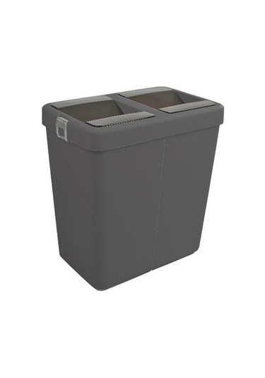 Motek Hassas Kapaklı Çift Gözlü Geri Dönüşüm Çöp Kovası Siyah 80 L Siyah