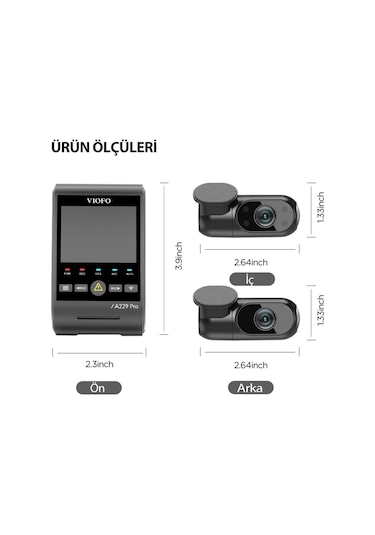 Viofo A229 Pro 3 Kameralı Ön-İç-Arka 4K + 2K + 1080P HDR Sony Starvis 2 Wifi Araç Kamerası