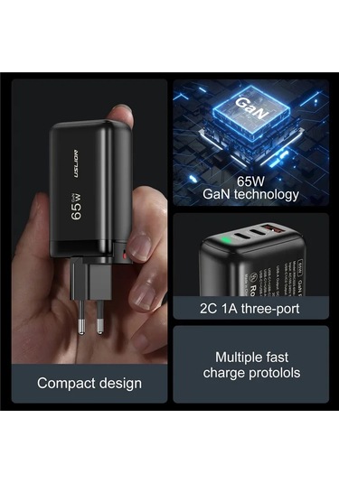 Uslıon 65w Gan Hızlı Şarj Usb Tip C Şarj Qc4.0 Pd3.0 Hızlı Şarj Xiaomi İphone Uyumlu Black Eu Plug