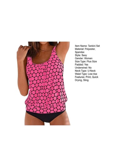 2 Adet/set Kadın Tankini Set U Yaka Kolsuz Puantiyeli Üstler Yan Büzgülü Yüzme Şortu Seti Hızlı Kuruyan Mayo Siyah