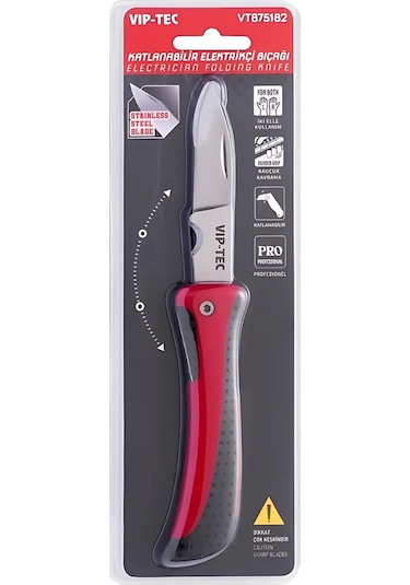 Vip-tec Vt875182 Katlanabilir Elektrikçi Bıçağı Kırmızı