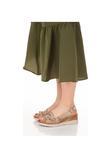 İç Dış Hakiki Deri Hafif Taban Günlük Bej Kadın Sandalet Bej