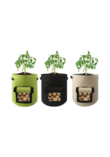 Yeşil 1 Adet Keçe Patates Bitki Dikme Çantası Büyük Çaplı Sebze Bitki Fide Çantası Dokunmamış Keçe Patates Yetiştirme Kovası D35 H40cm